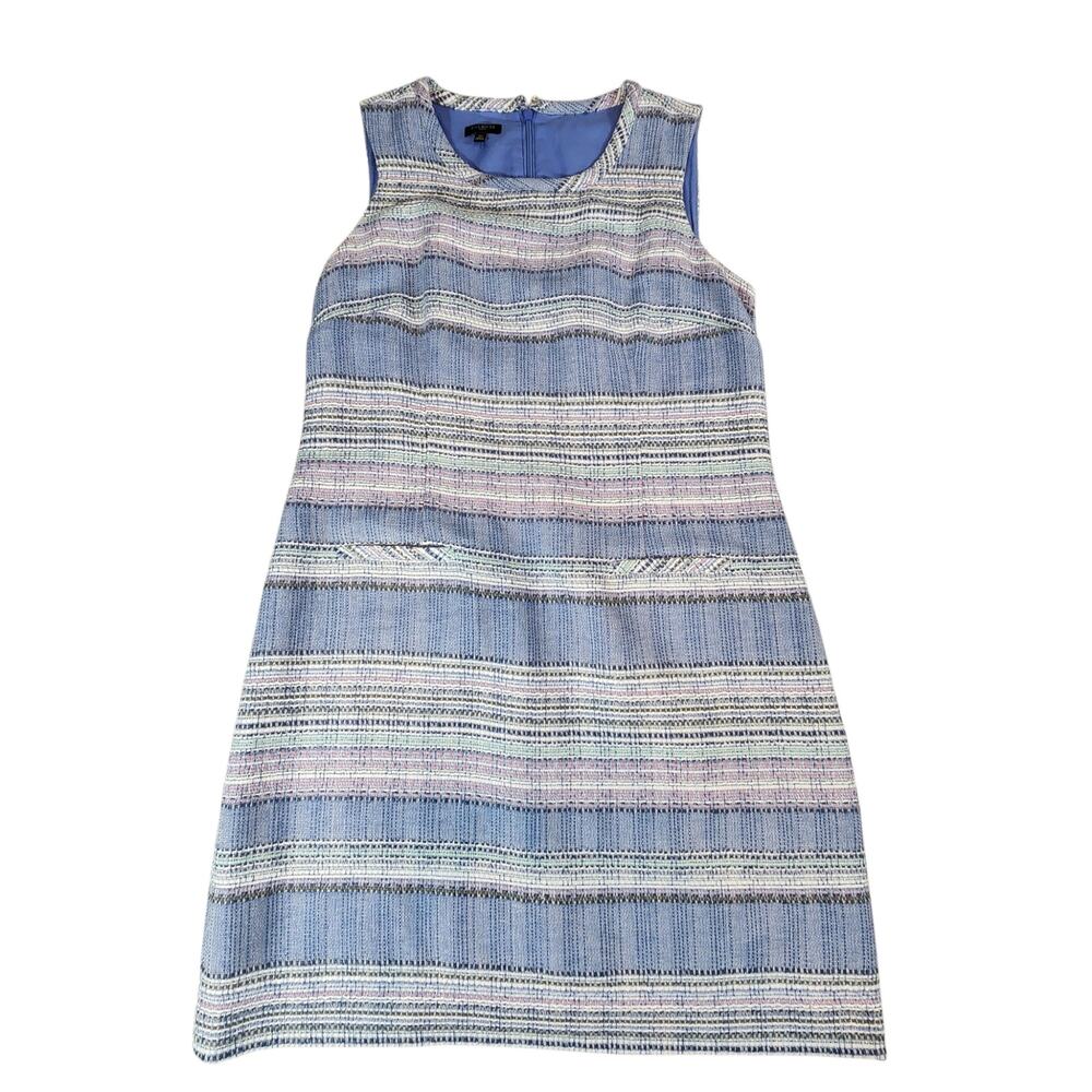 Talbots Petite 10P Blue Tweed Sleeveless Shift‎ Dress Textured Stripe Lined